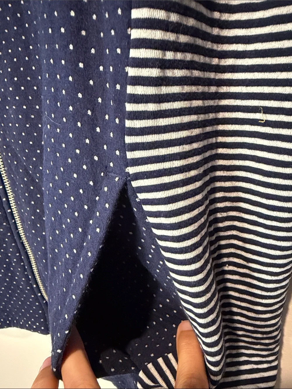Weekends by Chico’s Full Zip Blue Stripe Polka Dot Collar Pockets Jacket Size XL